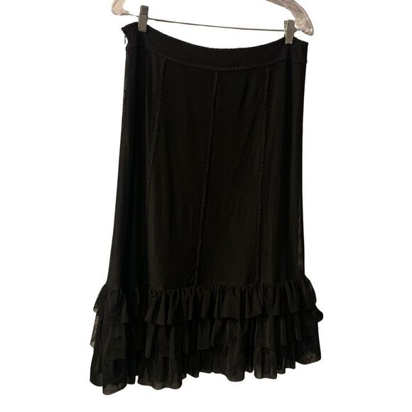 Alberto Makali Women's Ruffled Midi Skirt Size 12 NEW Black Tiered Romantic - Picture 2 of 7